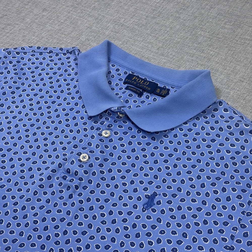 Polo Ralph Lauren Floral Polo Shirt Mens XL Blue Classic Fit Cotton Short Sleeve